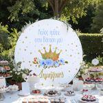 Wooden printed sign, Golden crown and blue roses