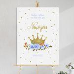 Canvas print Vaptism Golden crown and blue roses