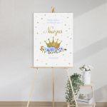 Canvas print Vaptism Golden crown and blue roses