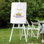 Canvas print Vaptism Golden crown and blue roses