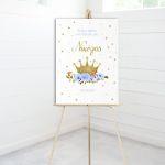 Canvas print Vaptism Golden crown and blue roses