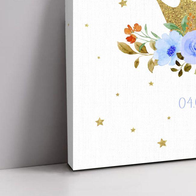 Canvas print Vaptism Golden crown and blue roses