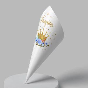 Paper candy cones Golden crown and blue roses