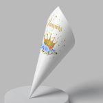 Paper candy cones Golden crown and blue roses