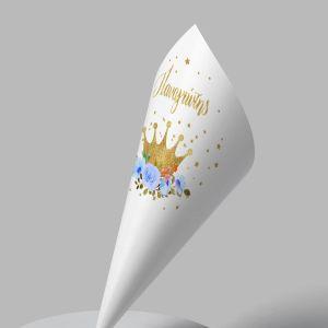 Paper candy cones Golden crown and blue roses 2