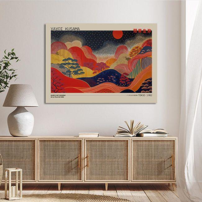 Canvas print Mountains and red sun, reart (original YAYOI Kusama)