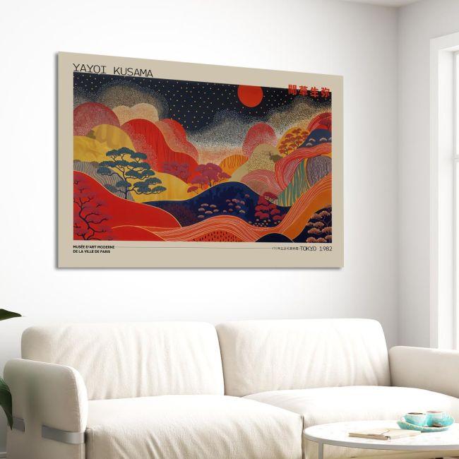 Canvas print Mountains and red sun, reart (original YAYOI Kusama)