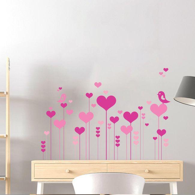 Wall stickers Flowers hearts and birds in love