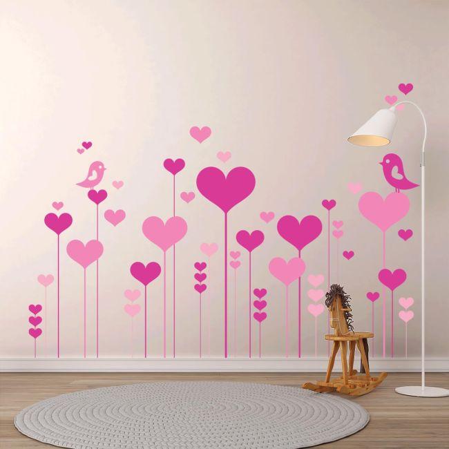 Wall stickers Flowers hearts and birds in love