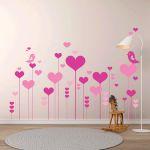Wall stickers Flowers hearts and birds in love
