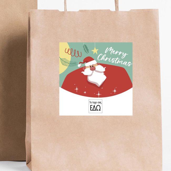 Αυτοκόλλητη Χριστουγεννιάτικη ετικέτα, Merry Christmas με λογότυπο art 2, προσωποποιημένη