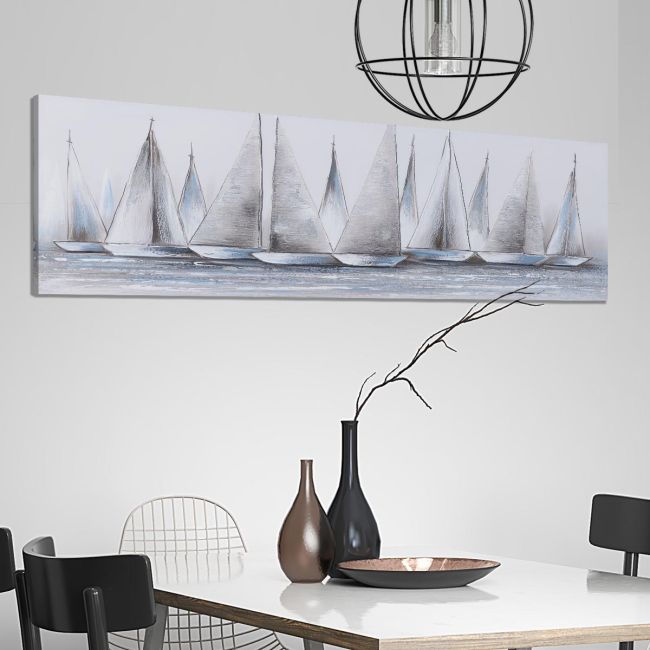Πίνακας σε καμβά Gray sails I, πανοραμικός