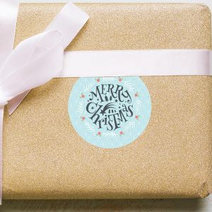 Αυτοκόλλητη Χριστουγεννιάτικη ετικέτα, Merry Christmas, γαλάζιο φόντο 2