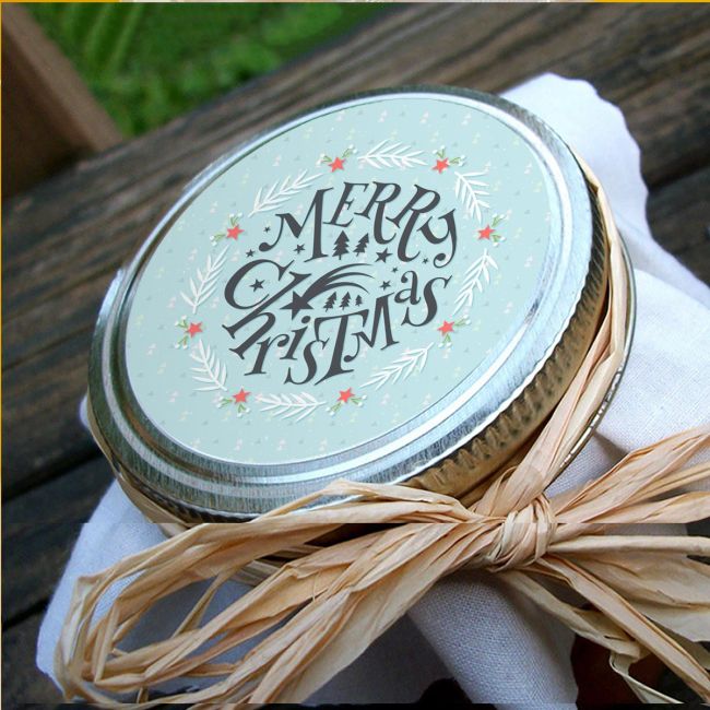 Christmas sticker label, Merry Chirstmas, light blue