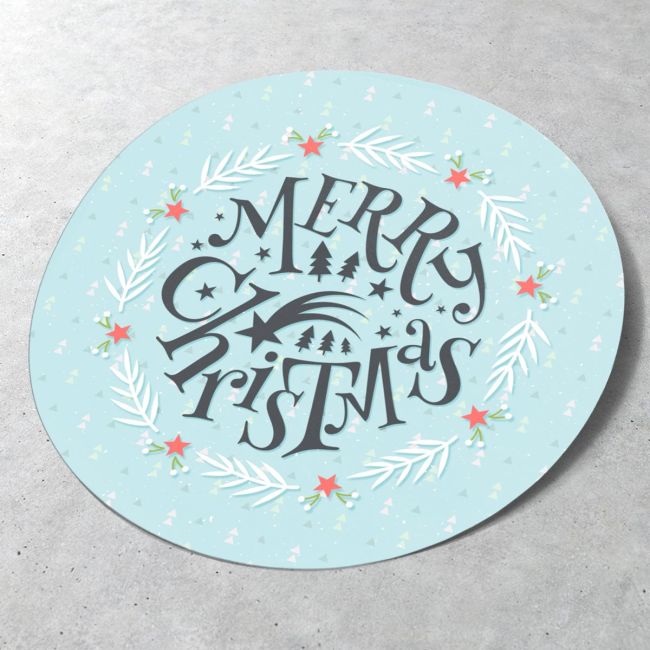 Christmas sticker label, Merry Chirstmas, light blue