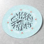 Αυτοκόλλητη Χριστουγεννιάτικη ετικέτα, Merry Christmas, γαλάζιο φόντο