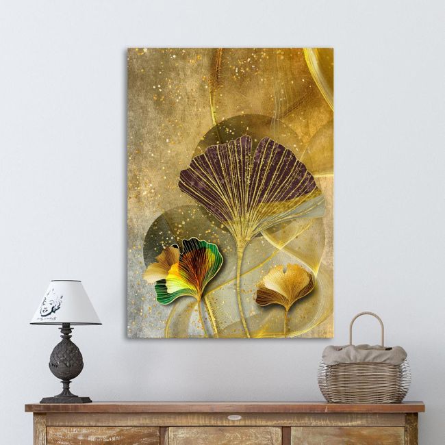 Canvas print Golden lines and feathers I