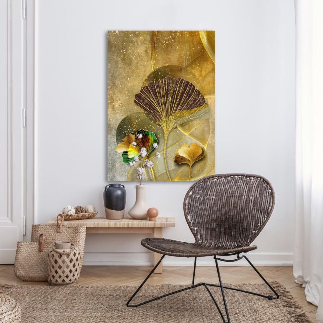 Πίνακας ζωγραφικής Golden lines and feathers I