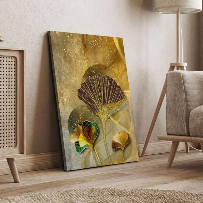 Canvas print Golden lines and feathers I