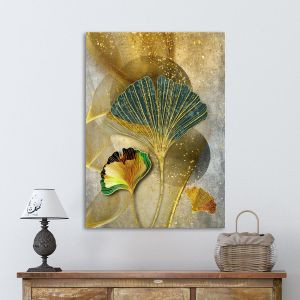 Canvas print Golden lines and feathers