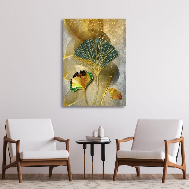 Πίνακας ζωγραφικής Golden lines and feathers