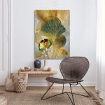 Canvas print Golden lines and feathers