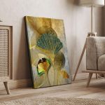 Canvas print Golden lines and feathers