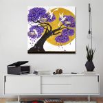 Canvas print square Birds, tree and sun