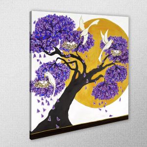 Canvas print square Birds, tree and sun 2