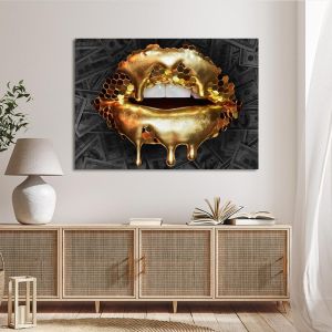 Canvas print Gold metallic lips Framed canvas View 1 2