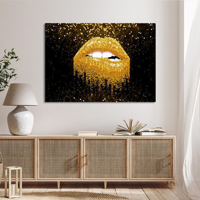 Πίνακας ζωγραφικής Dark gold lips
