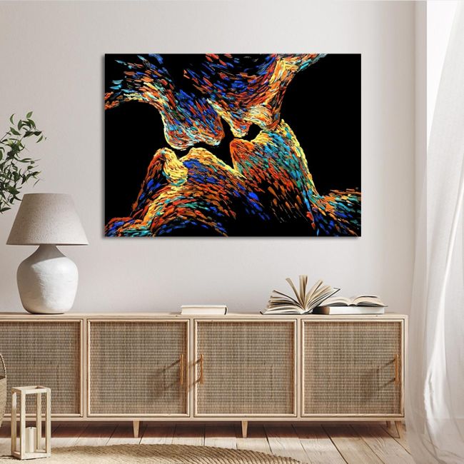 Πίνακας ζωγραφικής Colorful kiss in black