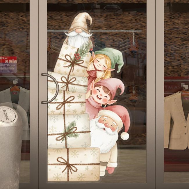 Χριστουγεννιάτικο αυτοκόλλητο, Christmas Ξωτικά και Άγιος Βασίλης