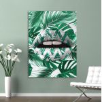 Canvas print Lips in green camouflage