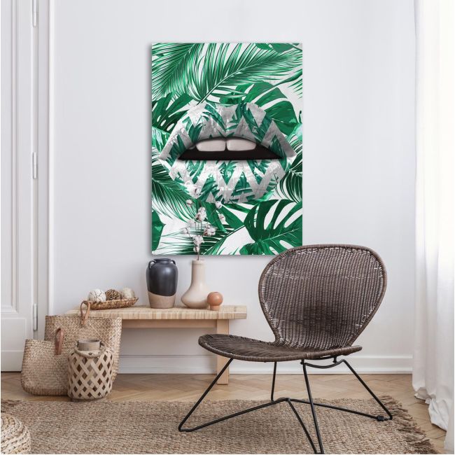 Canvas print Lips in green camouflage