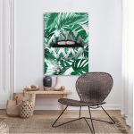Canvas print Lips in green camouflage
