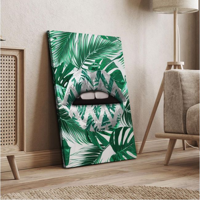 Πίνακας ζωγραφικής Lips in green camouflage