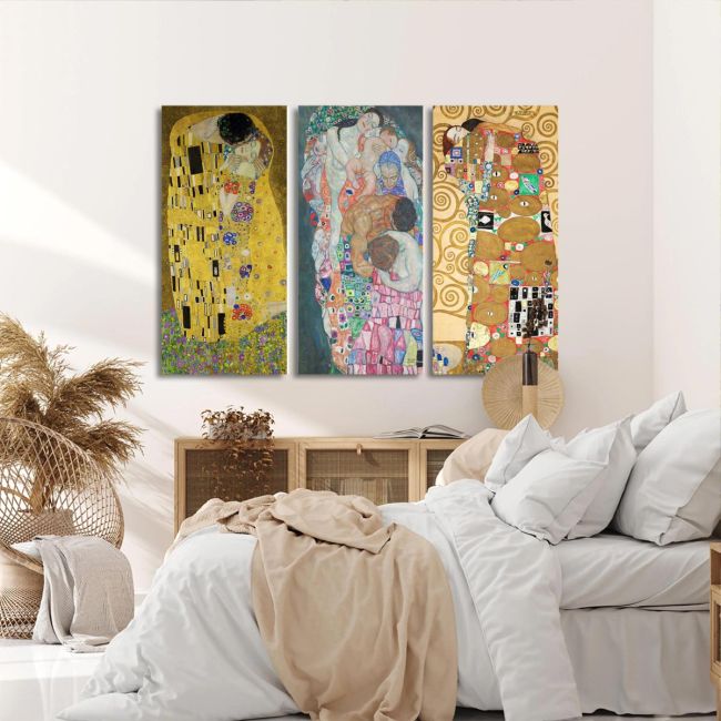 Canvas print Tribute to love, Klimt Gustav,3 panels