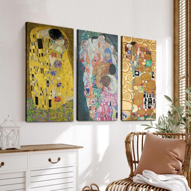Canvas print Tribute to love, Klimt Gustav,3 panels