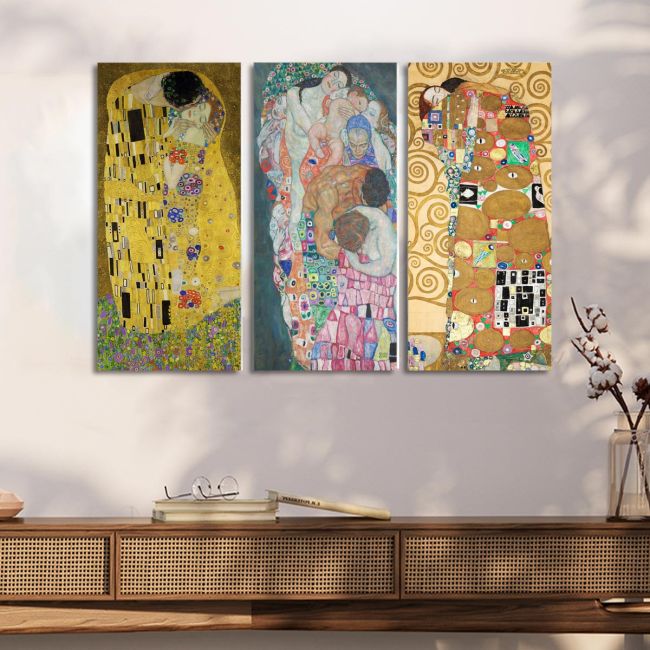 Canvas print Tribute to love, Klimt Gustav,3 panels