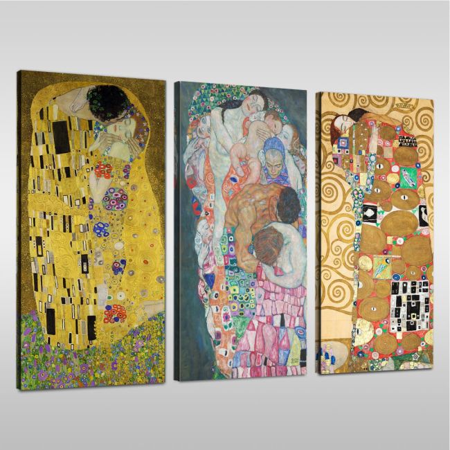 Canvas print Tribute to love, Klimt Gustav,3 panels