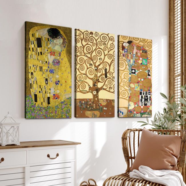 Canvas print Tribute to love I, Klimt Gustav,3 panels