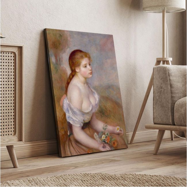 Canvas print Young girl with daisies, Renoir