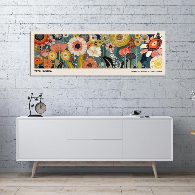Canvas print A field of flowers II, reart (original YAYOI Kusama), panoramic