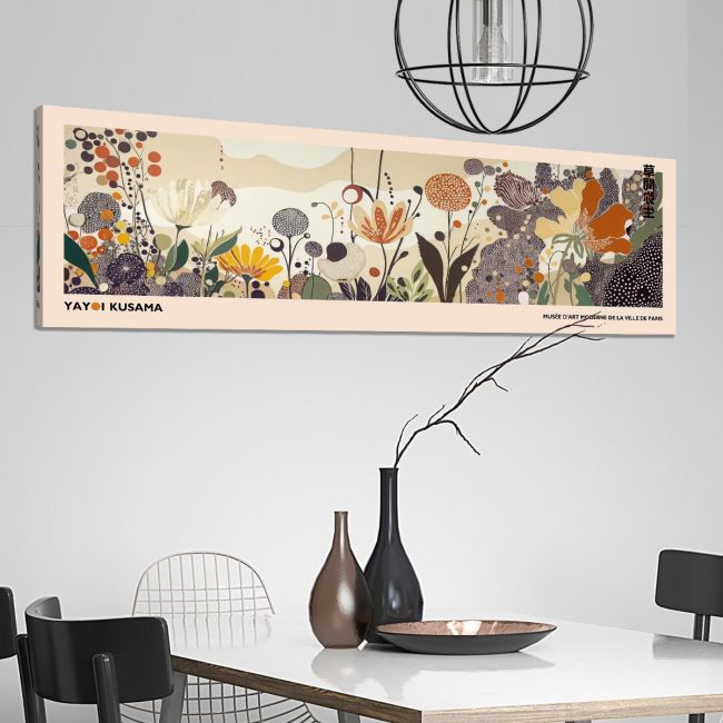 Canvas print A field of flowers III, reart (original YAYOI Kusama), panoramic