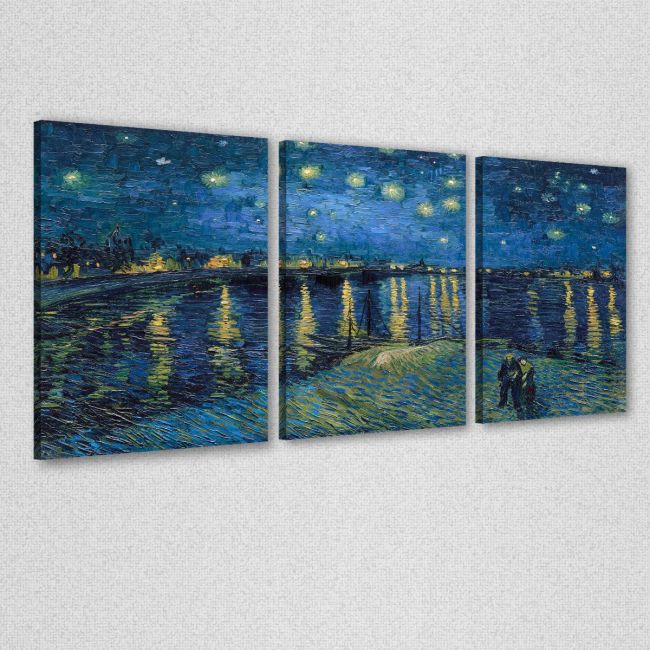 Πίνακας σε καμβά Starry night over the Rhone, Vincent van Gogh, τρίπτυχος πανοραμικός