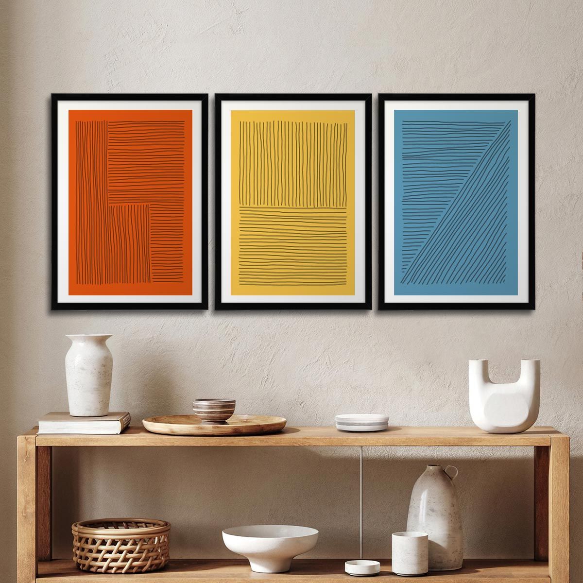 Vertical Line Panel Lines, horizontal, diagonal, vertical , 3 panels