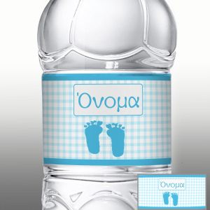 Αυτοκόλλητη ετικέτα Baby foot prints boy, με όνομα και ημερομηνία 2