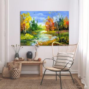 Canvas print Autumn landscape, Autumn landscape with the wood river
