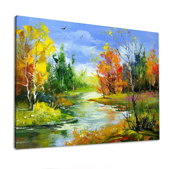 Canvas print Autumn landscape, Autumn landscape with the wood river